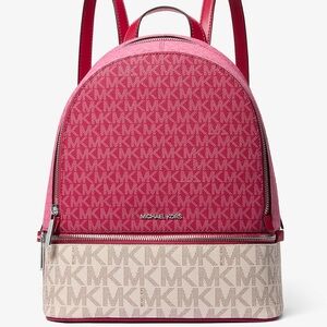 Michael Kors Rhea Medium Color-Block Signature Logo Backpack Dark Rasberry Multi